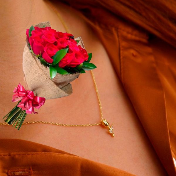 Cadena Rosa Dorada Cristal+ Ramillete - Imagen 2