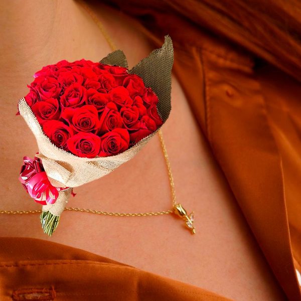 Cadena Rosa Dorada Cristal+ Ramillete - Imagen 3