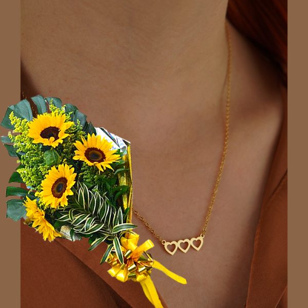 Cadena Tres Corazones Dorada + Ramillete - Imagen 3